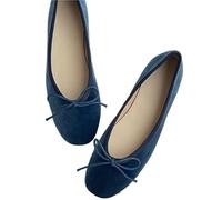 Slip On Women Velvet Flats Elegant Butterfly-Knot Ladies Comfort Soft Sole Mary Jane Shoes for Everyday Use Or Work(Blue,39)