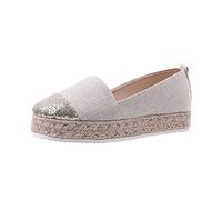 Slip On Women's Shoes, Low-Top Slip On Espadrilles Comfort Flat Canvas Shoes Round Toe Casual Shoes Slip On Shoes Non-Slip Loafers Moccasins Casual Low Shoes Platform Closed Ballet Flats, beige, 5 UK