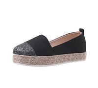 Slip On Women's Shoes, Low-Top Slip On Espadrilles Comfort Flat Canvas Shoes Round Toe Casual Shoes Slip On Shoes Non-Slip Loafers Moccasins Casual Low Shoes Platform Closed Ballet Flats, black, 8.5