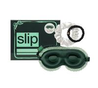 slip Peppermint Dreams Beauty Sleepover Set - Evergreen Contour Sleep Mask with Lace Trim, White Large Silk Scrunchie & Black Skinny Scrunchie - Limited Edition Gift Set