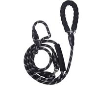 Slip Rope Dog Lead, 2m,No Collar or Harness Needed,Strong Nylon Leash with Reflective Stitching for Medium Large Dogs with Waste Bag Dispenser Hook (Black)