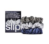 Slip Silk Midnight Large Scrunchie Set - Navy, Charcoal, Silver - Slipsilk Pure Mulberry 22 Momme Silk Hair Tie, Designed to be Gentle & Avoid Hair Crease (3 Scrunchies)
