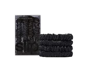 SLIP Silk Skinnie Scrunchies in Black, Pink, and Caramel - 100% Pure 22 Momme Mulberry Silk Scrunchies for Women