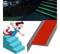Slip Traction Treads With Glow In Dark Strip, Rubber Stair Edge Protector, Stair Nose Molding Stair Edge Trim Stair Edging, Non-slip Step Covers For Stairs, Width 3.5x7cm/1.3, Gray -Yellow, 5m/196.8in