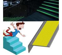 Slip Traction Treads With Glow In Dark Strip, Rubber Stair Edge Protector, Stair Nose Molding Stair Edge Trim Stair Edging, Non-slip Step Covers For Stairs, Width 3.5x7cm/1.3, Gray -Yellow, 5m/196.8in