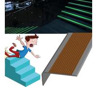 Slip Traction Treads With Glow In Dark Strip, Rubber Stair Edge Protector, Stair Nose Molding Stair Edge Trim Stair Edging, Non-slip Step Covers For Stairs, Width 3.5x7cm/1.3, Gray -Yellow, 5m/196.8in