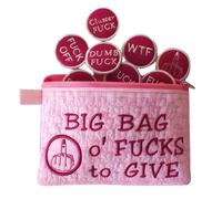 Slipasikao Big Bag Of F*Cks To Give Zipper Pouch,Funny 3d Embroidered Badge,9/17 Different Kinds Of Fucks,Fucks To Give Gag Gift,Fuck Felt Coins That Can Be Embroidered On Clothes, Hats (Pink-17PCS)