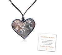 Slipasikao Dandelion Wish Necklace, Real Dandelion Seed Heart Glass Pendant Necklace, Handmade Nature Dandelion Heart Inspirational Necklace, Good Luck Jewelry Gifts for Women Men