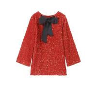 Slipasikao Sequined Tie-Back Dress Women Bow Shiny Sequin Backless Long Sleeve Dress Sexy Mini Loose Cocktail Party Dresses (Red,M)