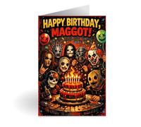 Slipknot Inspired Birthday Card - Funny Heavy Metal Greeting Card - “Happy Birthday, Maggot!” - A4 Folded Card with Envelope - Rock & Metal Fan Birthday Card