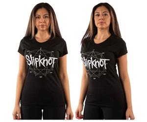 Slipknot Ladies Fashion T-Shirt Logo Star Rhinestone Application Black (XL)