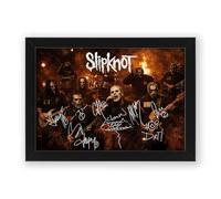 Slipknot Signed Poster Print - Art Styled Limited Edition Autograph Fan Gift - Collectible Memorabilia Wall Art - 25th Anniversary Here Comes The Pain Tour (A4 Framed)