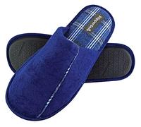 Slipper Snob - Mens Indoor Slip On Mule Slippers | Plain Top Checked Sole | Memory Foam (10 UK, Blue, numeric_10)