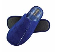 Slipper Snob - Mens Indoor Slip On Mule Slippers | Plain Top Checked Sole | Memory Foam (10 UK, Blue, numeric_10)