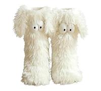 Slipper Socks, Cute Monster Fluffy Socks, Women’s Fuzzy Slipper Socks with Cute Big Eye, Winter Warm Plush Cozy House Socks with Non-Slip Sole, Soft Thermal Floor Socks for Indoor Home Lounge (White)