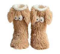 Slipper Socks, Cute Monster Fluffy Socks, Women’s Fuzzy Slipper Socks with Cute Big Eye, Winter Warm Plush Cozy House Socks with Non-Slip Sole, Soft Thermal Floor Socks for Indoor Home Lounge (Kakai)