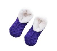 Slipper socks Winter Breathable Non-slip Floor Socks Women Fleece Warm Socks Home Girls Plush Candy Color Footprint Ankle Indoor Slippers Sock(Blue Purple)