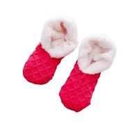 Slipper socks Winter Breathable Non-slip Floor Socks Women Fleece Warm Socks Home Girls Plush Candy Color Footprint Ankle Indoor Slippers Sock(Rose)