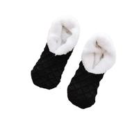 Slipper socks Winter Breathable Non-slip Floor Socks Women Fleece Warm Socks Home Girls Plush Candy Color Footprint Ankle Indoor Slippers Sock(Black)