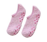 Slipper socks Winter Breathable Non-slip Floor Socks Women Fleece Warm Socks Home Girls Plush Candy Color Footprint Ankle Indoor Slippers Sock(Light pink-2)