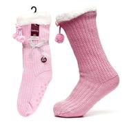 Slipper socks women/Pink Fluffy Socks!Lurex finish, playful pom-poms, and plush Sherpa slipper cosy womens socks & tights,fluffy sock womens slipper 4-7 non slip Medium