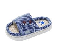 Slippers Boys Dino Family Kids Linen Slippers Thick Sole Non-Slip for Parenting Boys Girls Cotton Linen Slippers Cuddly Toy Baby Cream, navy, 11.5 UK Child