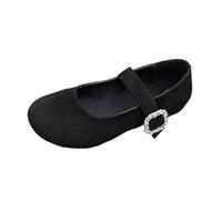 Slippers, flat women's loafers, comfortable slip-on shoes with buckle straps, round toe, bean shoes, low casual moccasins, lightweight sole, summer shoes for everyday use, black, 9 UK