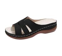 -Slippers for casual daily beach vacation. Open toe design for relaxed wear. Easy slip-on style with flat sole for summer comfort., black, 5 UK