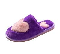 Slippers for Men and Women Heart Pattern: Slippers for Unisex Closed Toe Slippers Lovers Winter Warm Home Slippers with Plush Lined Hut Shoes Felt Slippers, purple, 2/2.5 UK