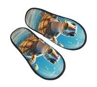 Slippers For Men Cartoon Sea Turtle House Slippers Lightweight Winter Plush Slip, For Travel, Indoor Outdoor, Home, L