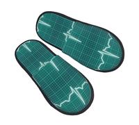 Slippers For Men Ecg Wave Print House Slippers For Women Casual Anti-Skid Home Shoes, For Indoor Outdoor, Hotel, Home, L