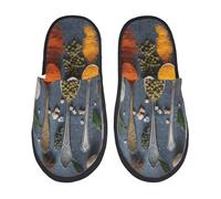 Slippers For Men Various Herbs And Spices In Spoons Print Ladies House Slippers Soft Comfy Women'S Slipper, For Hotel, Travel, Indoor Outdoor, L