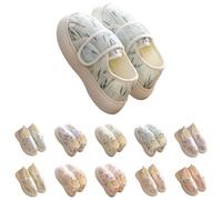 Slippers For Swollen Feet Women Ladies Diabetic Shoes Wide Fitting Bamboo Leaf Printed Shoes Chinese Style Slipper With Adjustable Magic Footwear Closed Toe Slippers Causal Comfortable Shoe