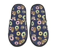 Slippers For Women Animal With Donuts House Slippers Soft Winter Man House Shoes, For Travel, Home, Hotel, M