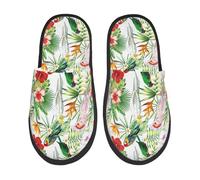 Slippers For Women Cute Painted Cute Parrot Bird Plant Furry Slippers Lining Winter Men Shoes, For Indoor Outdoor, Hotel, Travel, L