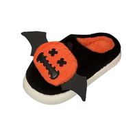Slippers For Women Halloween Pumpkin Design Closed Toe Cozy Shoes Couples Unisex Comfortable Indoor Outdoor Flat Slides Soft Sole Warm Plush Autumn Winter