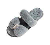 Slippers for Women, House Slippers Extra Wide for Swollen Feet Ladies Ladies Slip On Warm Cotton Flat Household Casual Shoes Women Comfortable Warm Slipper Fluffy Sliders (Light Gray,6)