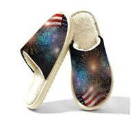 Slippers for Women Men, American Flag Fireworks Memory Foam House Shoes S
