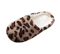 Slippers for Women Men Autumn Winter Memory Foam Plush Fleece Lined Indoors & Outdoor Comfy Home Slippers Leopard Print Anti-Slip Basic Cute House Shoes Coffee UK Size 3.5
