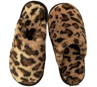 Slippers for Women Men Cheetah,Leopard Warm Memory Foam Comfy House Shoes Slides with Anti-Skid Rubber Sole Indoor Outdoor, Brown, 11.5-12.5 Women/10-11 Men