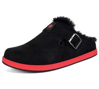 Slippers for Women Men Lined Suede Clogs Winter Slip On Shoes Fur Garden Shoes Warm Mules, Black Rot, 7.5 UK