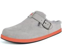 Slippers for Women Men Lined Suede Clogs Winter Slip On Shoes Fur Garden Shoes Warm Mules, Light Grey, 4 UK