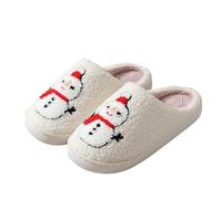 Slippers for Women Men Warm Christmas Cozy Fuzzy Cushion with Cookies Santa and Christmas Tree Prints Antislip Lightweight Slipper Slip-on Slippers Winter Warm for Indoor and Outdoor (01 White, 6.5)