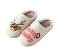 Slippers for Women Men Warm Christmas Cozy Fuzzy Cushion with Cookies Santa and Christmas Tree Prints Antislip Lightweight Slipper Slip-on Slippers Winter Warm for Indoor and Outdoor (01 White, 6.5)