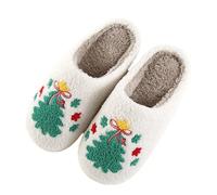 Slippers for Women Men Warm Christmas Cozy Fuzzy Cushion with Cookies Santa and Christmas Tree Prints Antislip Lightweight Slipper Slip-on Slippers Winter Warm for Indoor and Outdoor (01 White, 6.5)