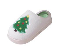Slippers for Women Men Warm Christmas Cozy Fuzzy Cushion with Cookies Santa and Christmas Tree Prints Antislip Lightweight Slipper Slip-on Slippers Winter Warm for Indoor and Outdoor (01 White, 4.5)