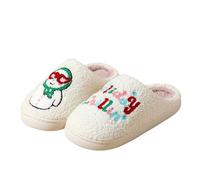 Slippers for Women Men Warm Christmas Cozy Fuzzy Cushion with Cookies Santa and Christmas Tree Prints Antislip Lightweight Slipper Slip-on Slippers Winter Warm for Indoor and Outdoor (01 White, 5.5)
