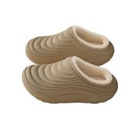Slippers for Women UK, Winter Indoor Outdoor House Slippers with Memory Foam Arch Support & Non-Slip Rubber Sole, Warm Fleece Lined Wide Fit Fuzzy Fluffy Casual Footwear for Maximum (Khaki, 5.5)