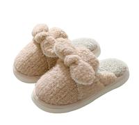 Slippers Ladies Indoor Shoes for Women Thermal Slippers Women Cotton Slipper Female Bow Home Furry Slipper Thickened Non Plush Warm Cotton Female Fall Winter Shoes Footwear (White, 5.5)