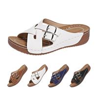 Slippers Ladies Summer Comfortable Elegant Slippers Ladies Platform Buckle Wedge Sandals Leather Pantoles Wedge Heel Sandals Soft Sole Beach Sandals Orthotic Beach Slippers Slippers, white us, 6 UK